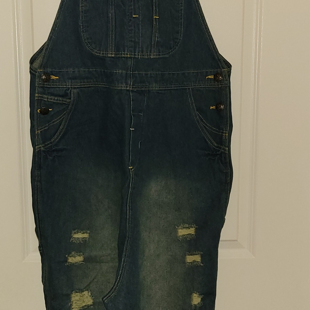 MonthOrigin Casual Blue Distressed Unisex Denim Overalls
